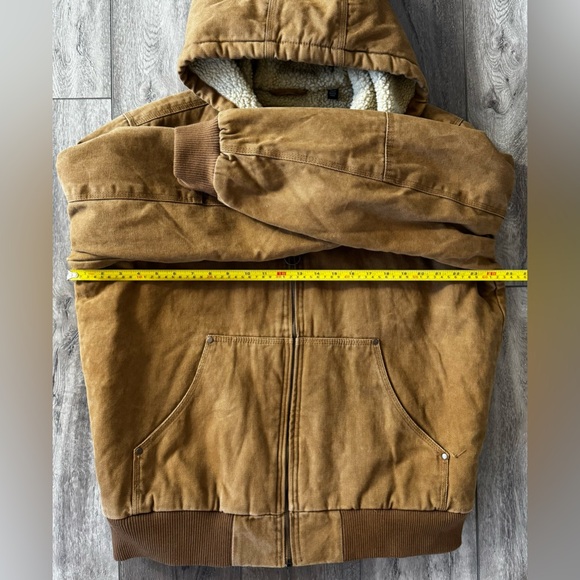 GH Bass & Co Jacket Mens LRG Sherpa Lined Brown Duck Canvas Hooded Coat Workwear - Picture 3 of 15